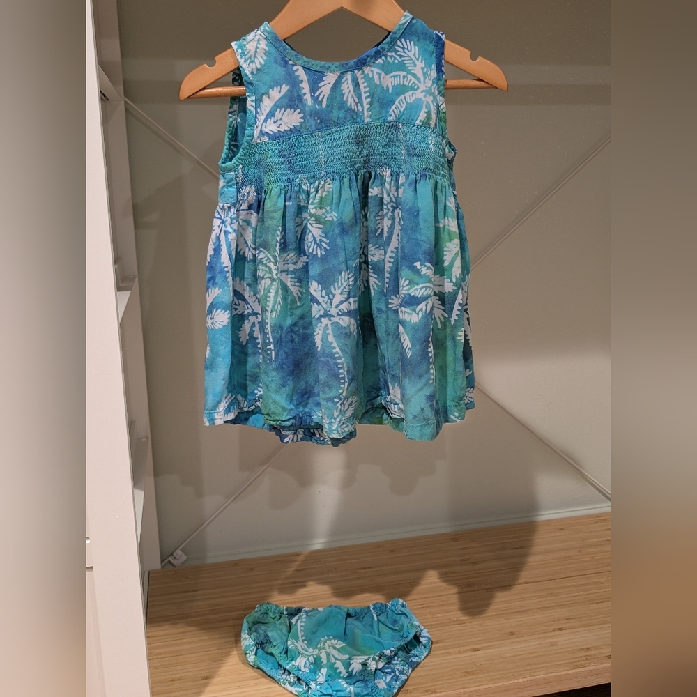 Blue Ginger Palm Tree Dress With Bloomers